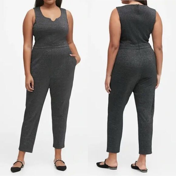 Banana Republic Metallic Shimmer Sleeveless Ponte Jumpsuit Size 16 - Picture 1 of 12